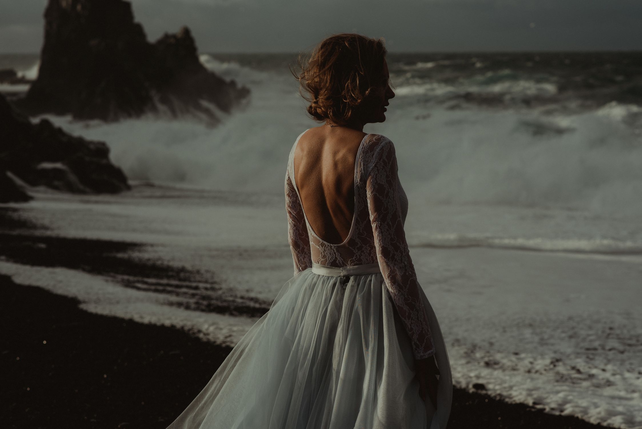Snaefellsnes bride looking at sea in Iceland