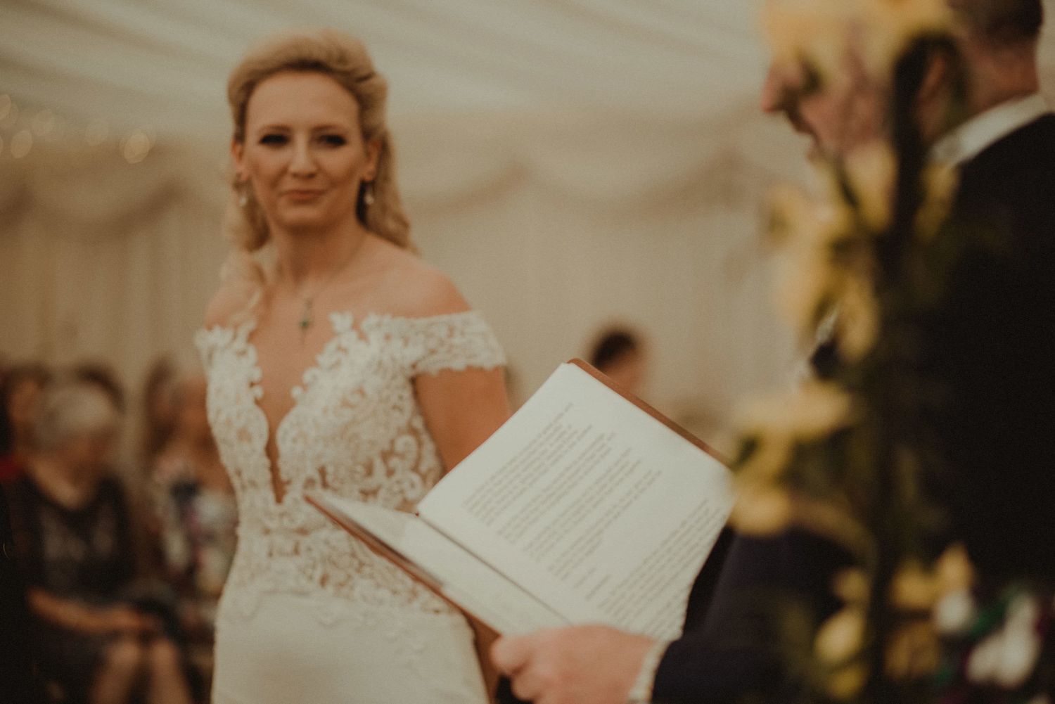 Bride and the humanist at Elsick House Wedding